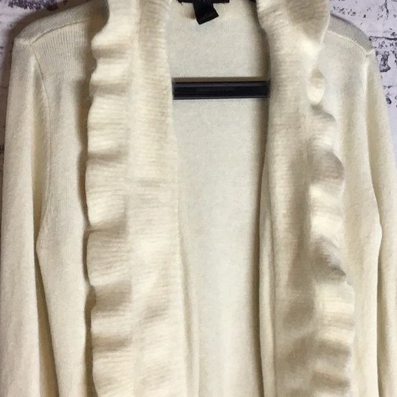 White House Black Market Sweaters - ✨White House Black Market Cream Plush Trim Long Cardigan Sweater